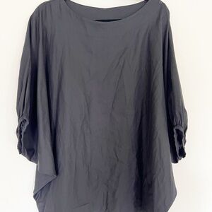 Bryn Walker Black Scoop Neck Dolman Blouse Oversized Batwing Linen Top